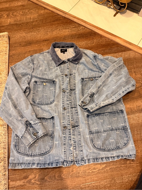 HUF Other - HUF Denim Chore Jacket XL All Over Logo Print Button Front Workwear